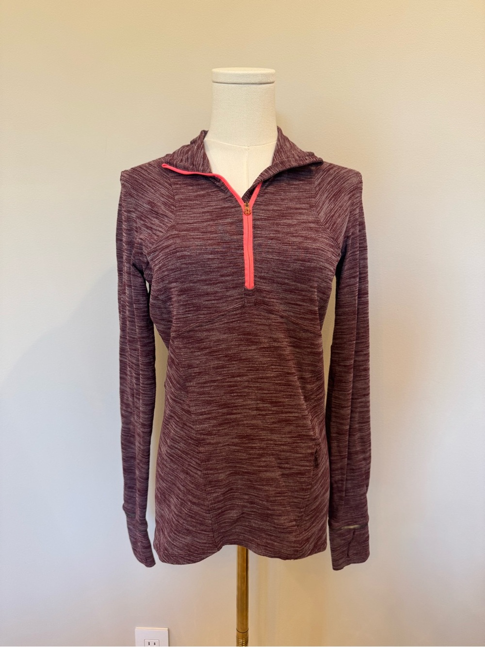lululemon athletica Maroon Long Sleeve Quarter-Zip Top with Coral Trim